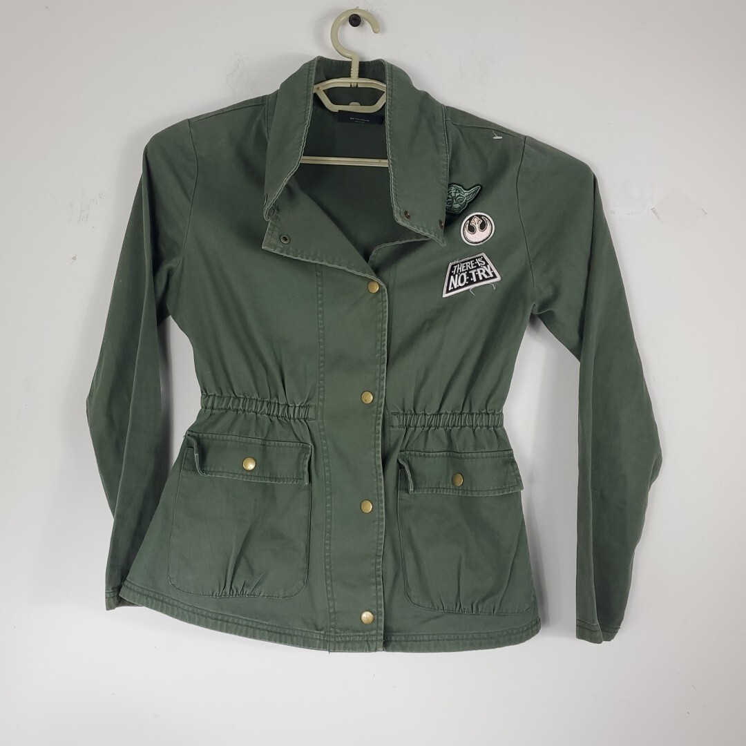 STAR WARS Womens Her Universe Rebel Army Utility Jacket Green Military Snap  Sz M