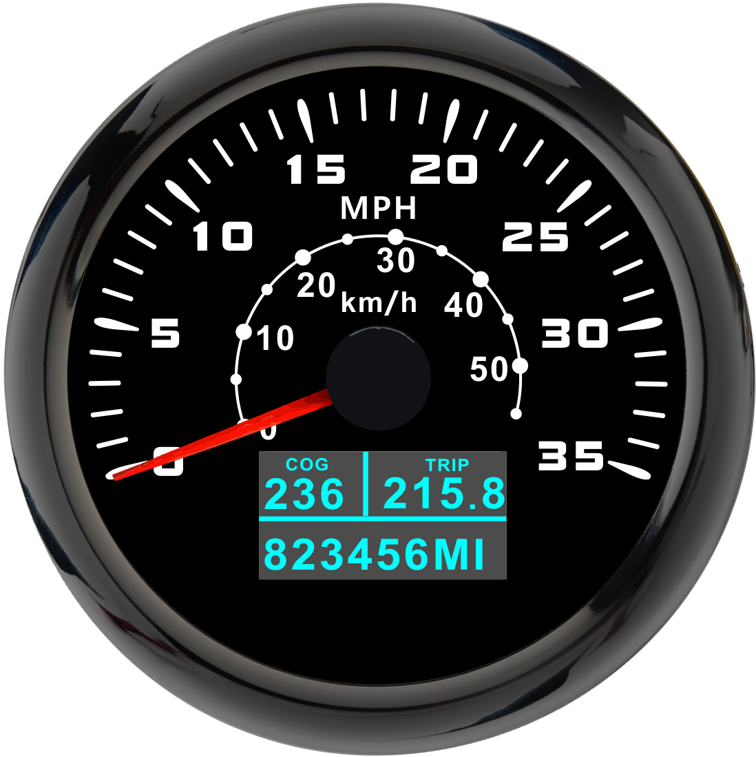 85MM Black GPS Speedometer 0-35MPH/0-55km/h Gauge for Motorcycles Boat Car ATV