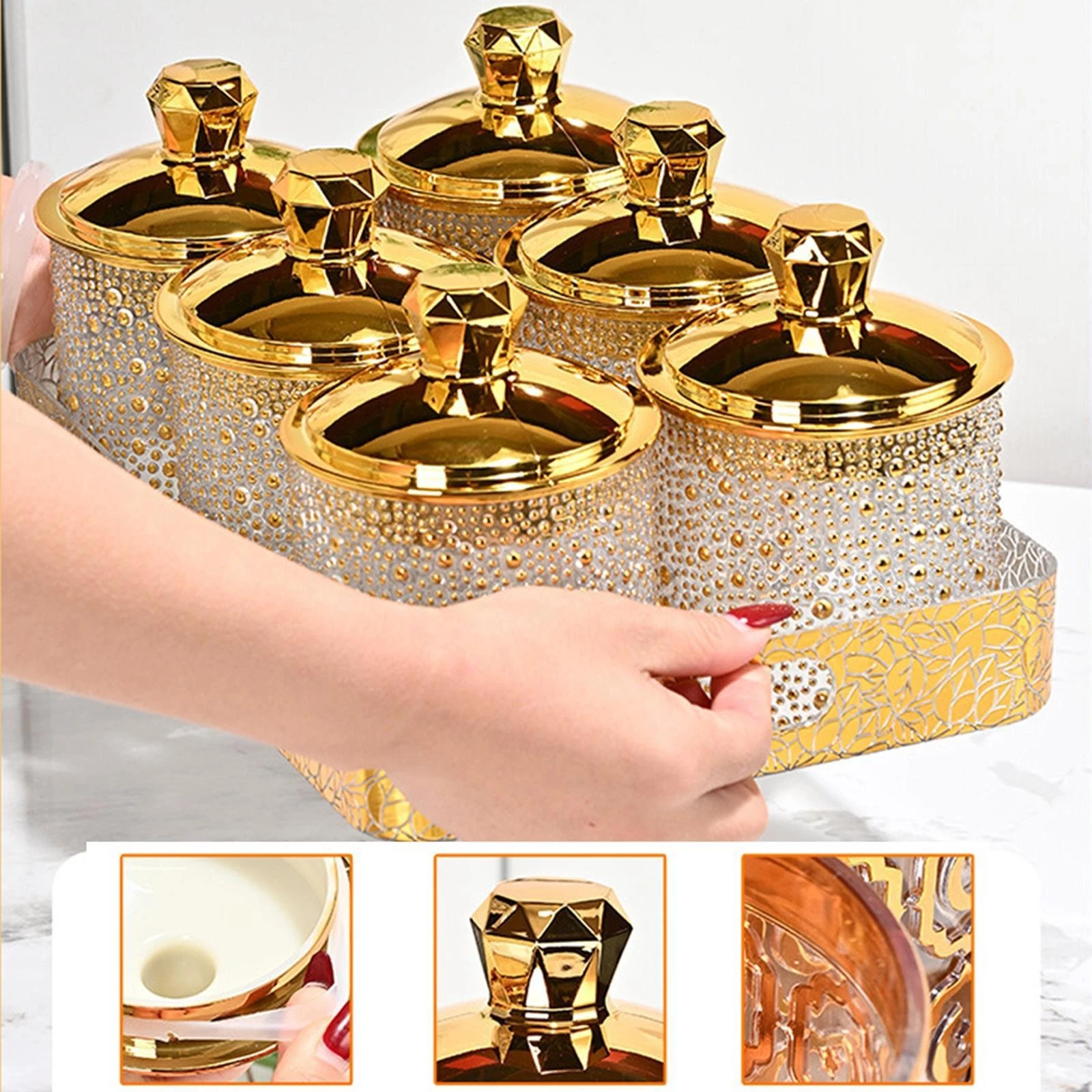 Food Storage Jar Decorative Container Transparent Gold for Candy Coffee Nuts