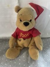 Disney Store Santa Winnie the Pooh Bean Bag Plush Christmas 8" Holiday Vintage