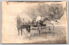 Vintage Horse-Drawn Carriage with Driver Antique Real Photo Postcard AA80