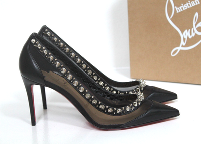 New sz 6 / 36 Christian Louboutin Galativi Spike Mesh Black