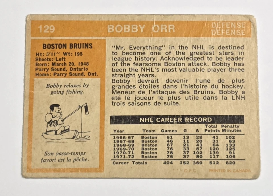 1972-73 BOBBY ORR #129 OPC KEY Boston Bruins HALL OF FAME Legend NHL Hockey POOR - Image 4 of 4