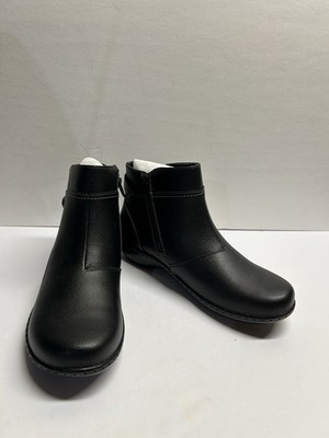 NEW Clarks Women Ashland Mabel Ankle Booties Size US 9W Black Tumbled Leather