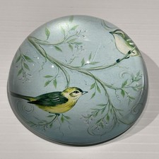 Dome Glass Paperweight Birds In Tree 78mm Base Collectable