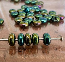 Iris Green Rondelle Disc 4mm 50 Pcs Czech Spacer Glass Beads 2.8G