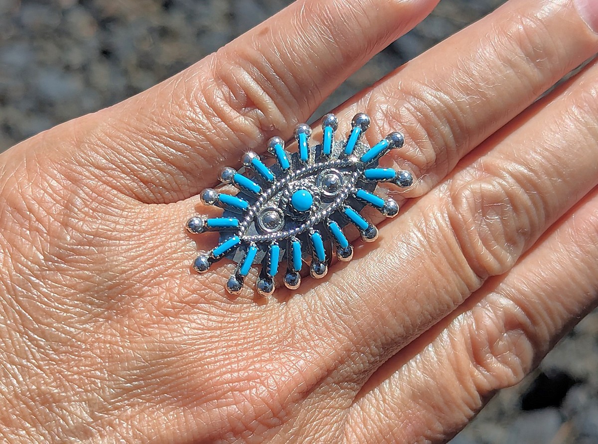 Zuni Jewelry Turquoise Ring Sterling Silver Tribal Sgnd Native