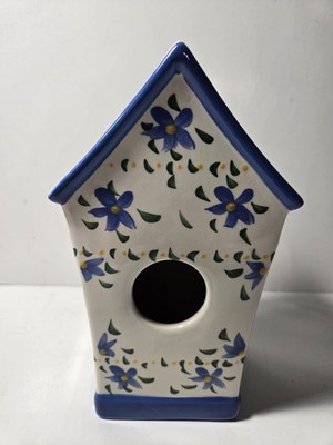 Ceramic Bird House Cream Blue Yellow Floral Papel Giftware Steinberg Design 7x4 
