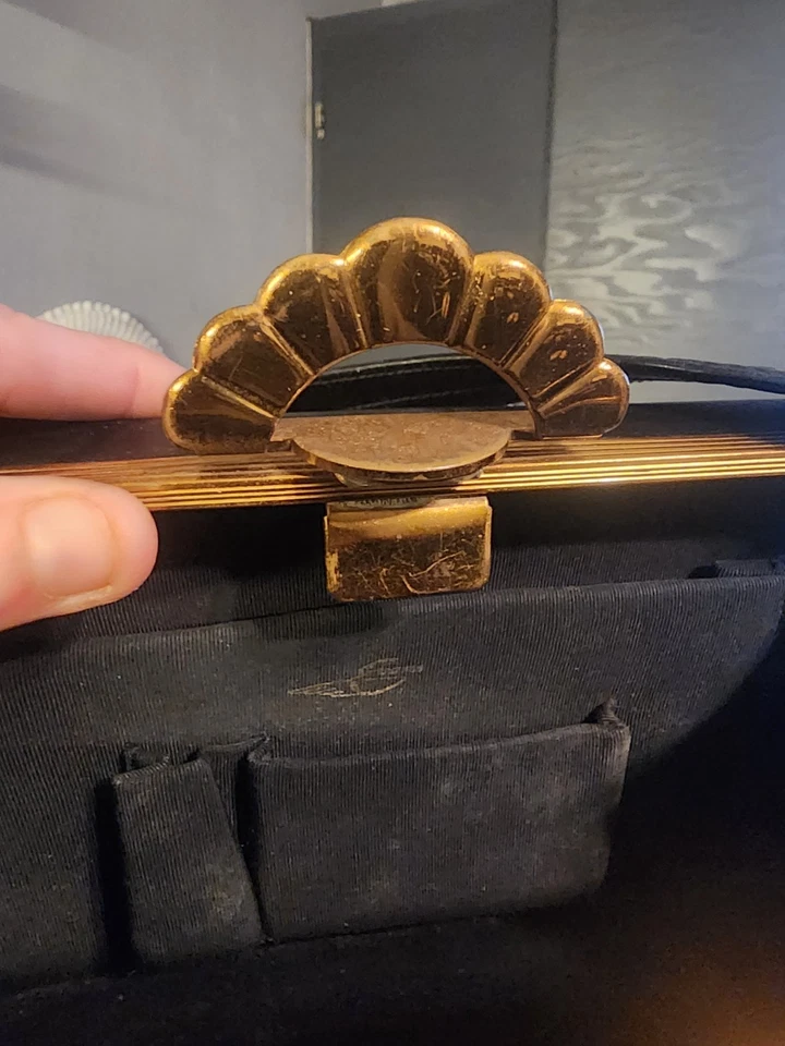 Bolsa de mão de couro vintage Art Deco Evans Elegance, preta e dourada RARA DÉCADA DE 1930 - Imagem 3 de 4