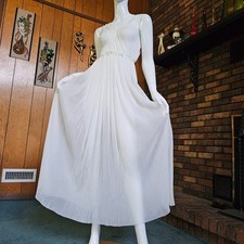Vtg 50s Grecian Goddess Crystal Pleats Full Sweep Peignoir Gown Nightgown S/M