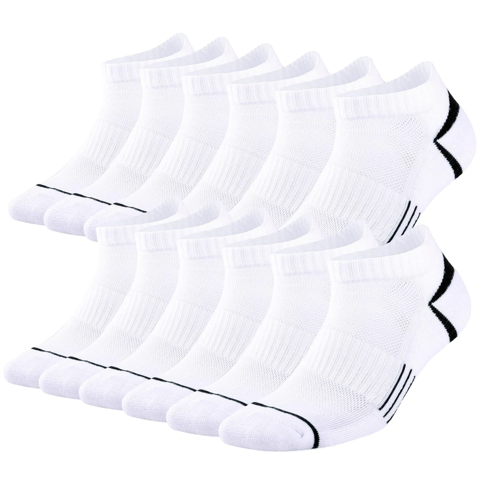 Men's Ankle Socks 12 Pack Cushioned Running Breathable Low Cut White