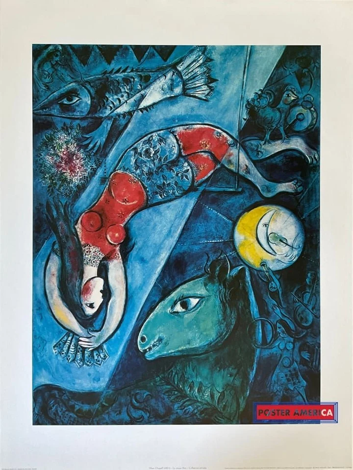 Marc Chagall Le Cirque Bleu Vintage italienischer Import Kunstdruck 23,5 x 31,5