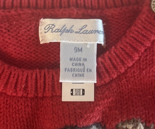Polo Ralph Lauren Girls Polo Ski Bear Red 100% Cotton Knit Sweater Sz 9 months - Picture 3 of 13