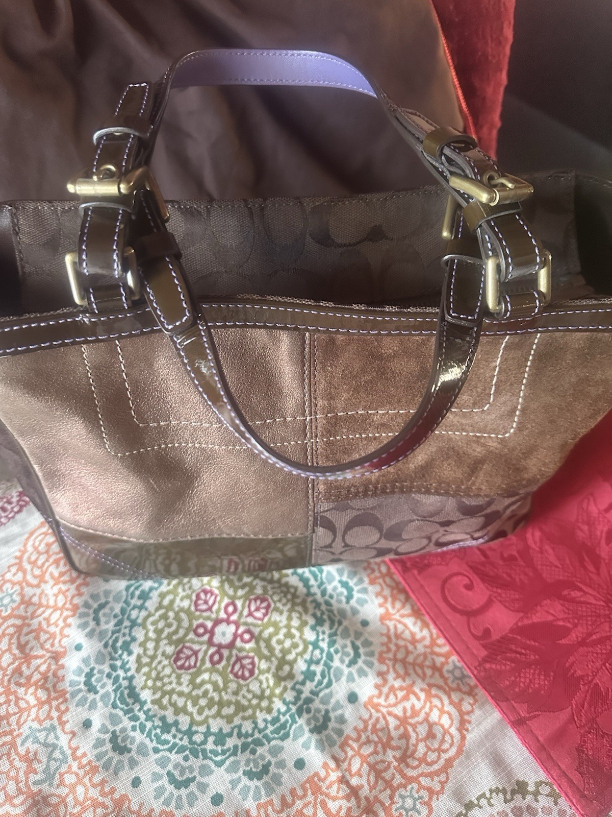 Coach Leather Suede Multicolor Patchwork Tote Sho… - image 7