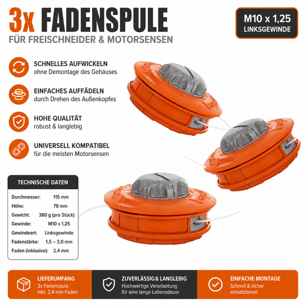 3X Fadenspule Automatik Fadenkopf MäHkopf Motorsense Rasentrimmer Freischneider-image