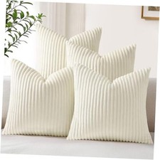 Set of 4 Flannel Neutral Throw Pillow Covers 18" x 18" Pack of 4 Cream White