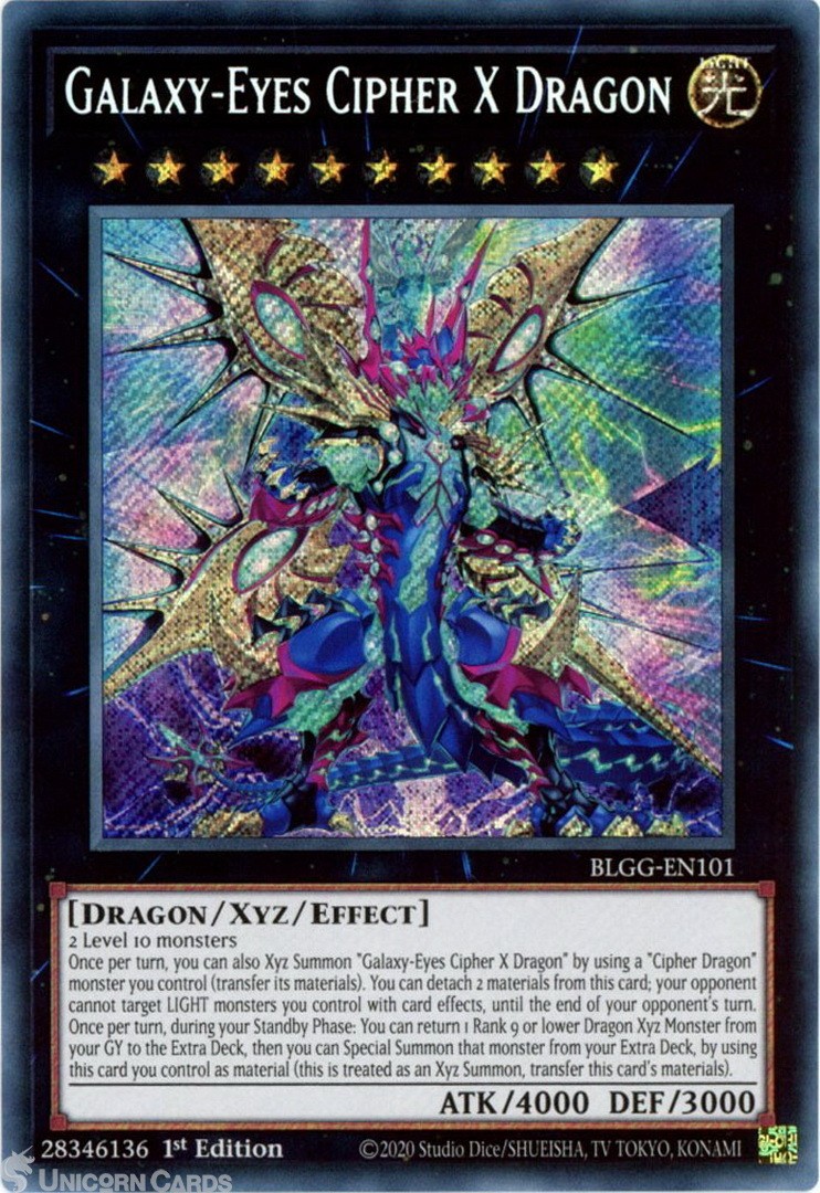 BLGG-EN101 Galaxy-Eyes Cipher X Dragon : Secret Rare 1st Edition Mint YuGiOh Car