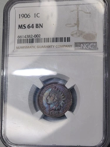 1906 Indian Head penny NGC MS 64 BN Colorful toned
