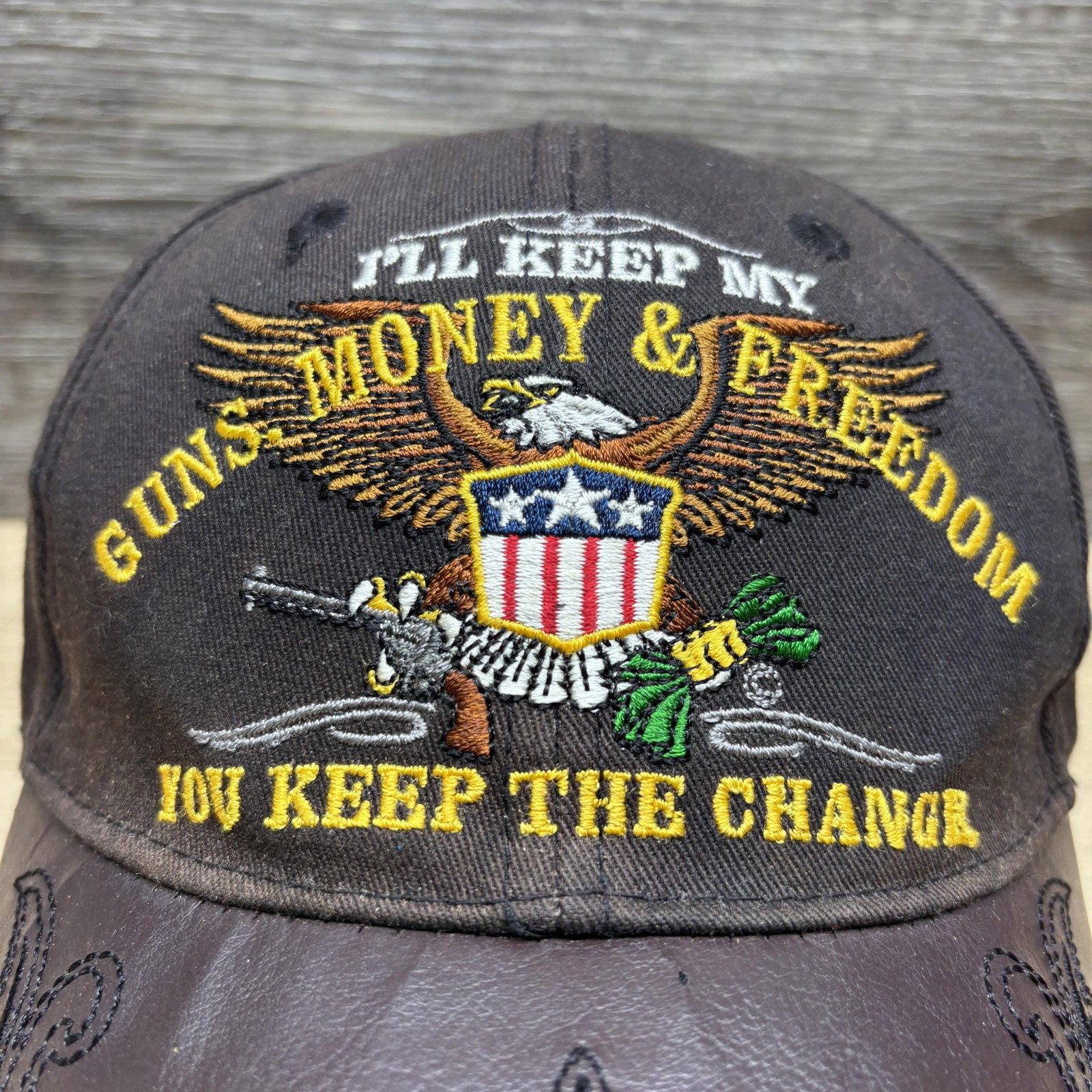 Second Amendment Hat Cap Strap Back Black Faux Le… - image 2