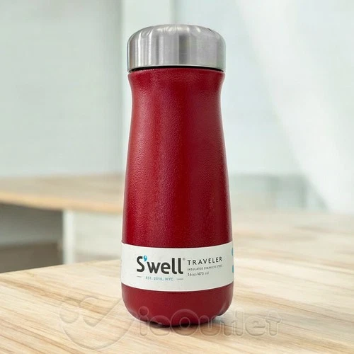 NEW Swell Traveler Stainless Steel Travel Bottle Tumbler + Lid 16 oz - RED FLARE