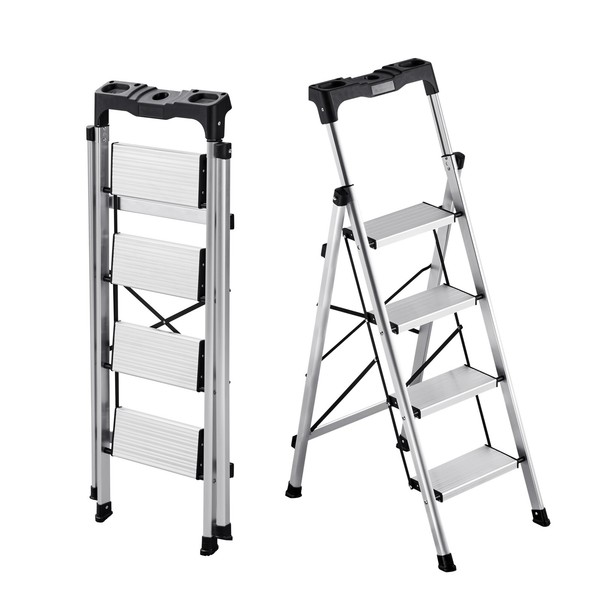 Vevor Haushaltsleiter 4 Stufen Trittleiter Alu Klappleiter 150Kg Stehleiter-image