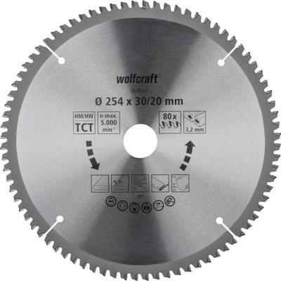 Wolfcraft Sägeblatt 254 mm für Kapp-Gehrungssäge 80 Zähne  Kreissägeblatt