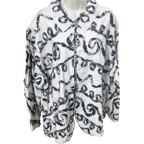 Bechamel Jacke Damengröße 2X weiß/schwarz durchgehender Reißverschluss kunstvoll bestickt neu mit Etikett