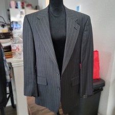 Jos A. Bank Men's Wool Pinstripe Blazer Charcoal Gray Button Dress Pants Suit