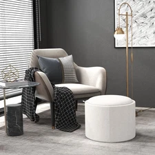 Round Storage Ottoman Coffee Table with Flip Top Tray, Cream White