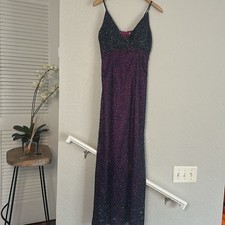 Adrianna Papell Evenings Formal Maxi Dress Purple Beaded Witchy Glam Goth