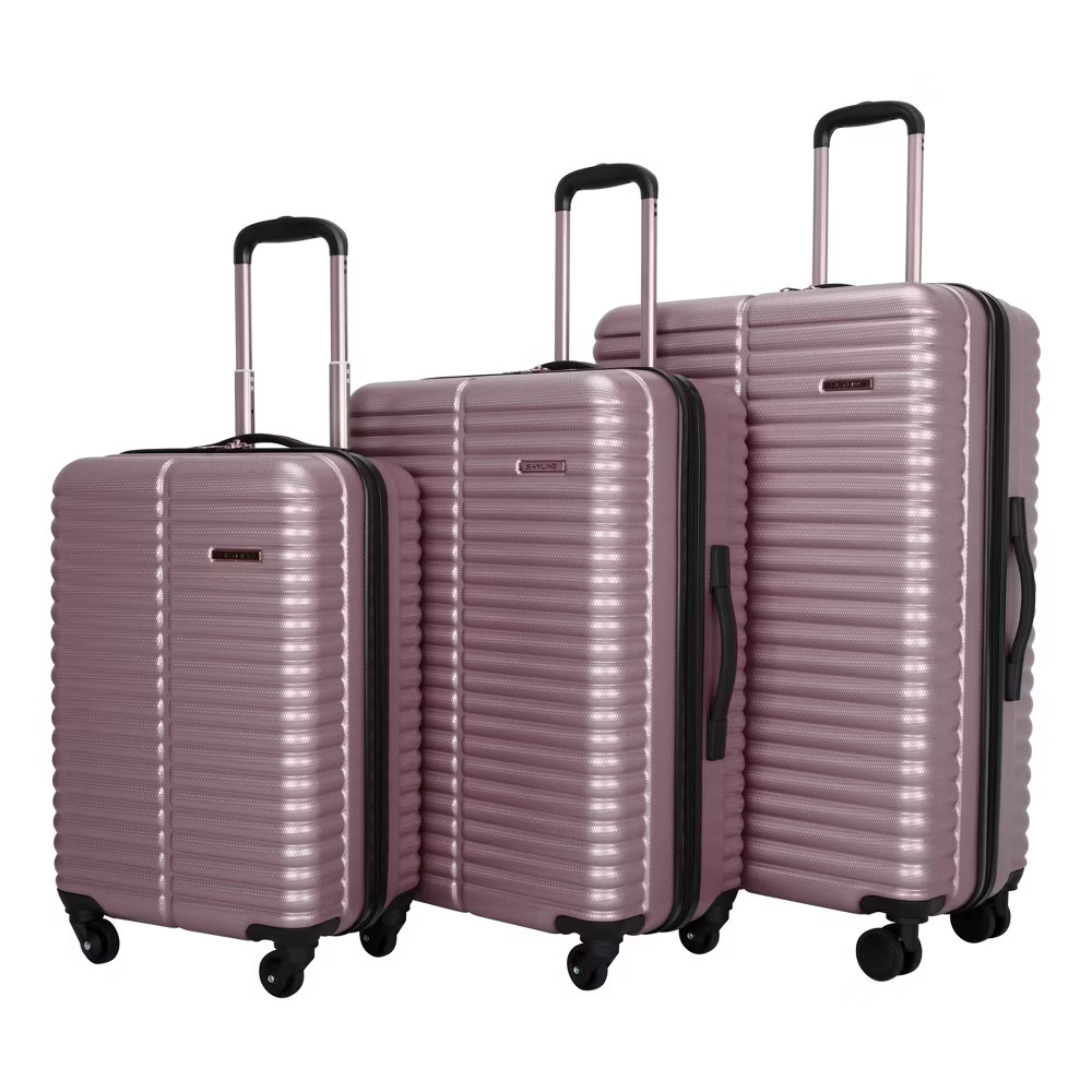 Skyline 3pc Hardside Checked Spinner Luggage Set Rose Gold