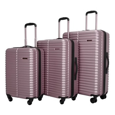 Skyline 3pc Hardside Checked Spinner Luggage Set Rose Gold