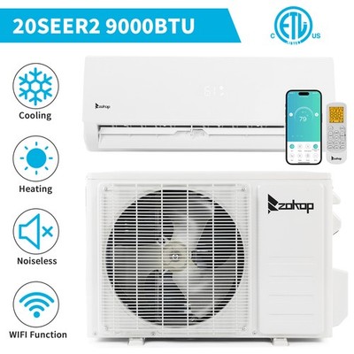 9000 BTU Wifi Enabled Mini Split Air Conditioner & Heater w/Installation Kit