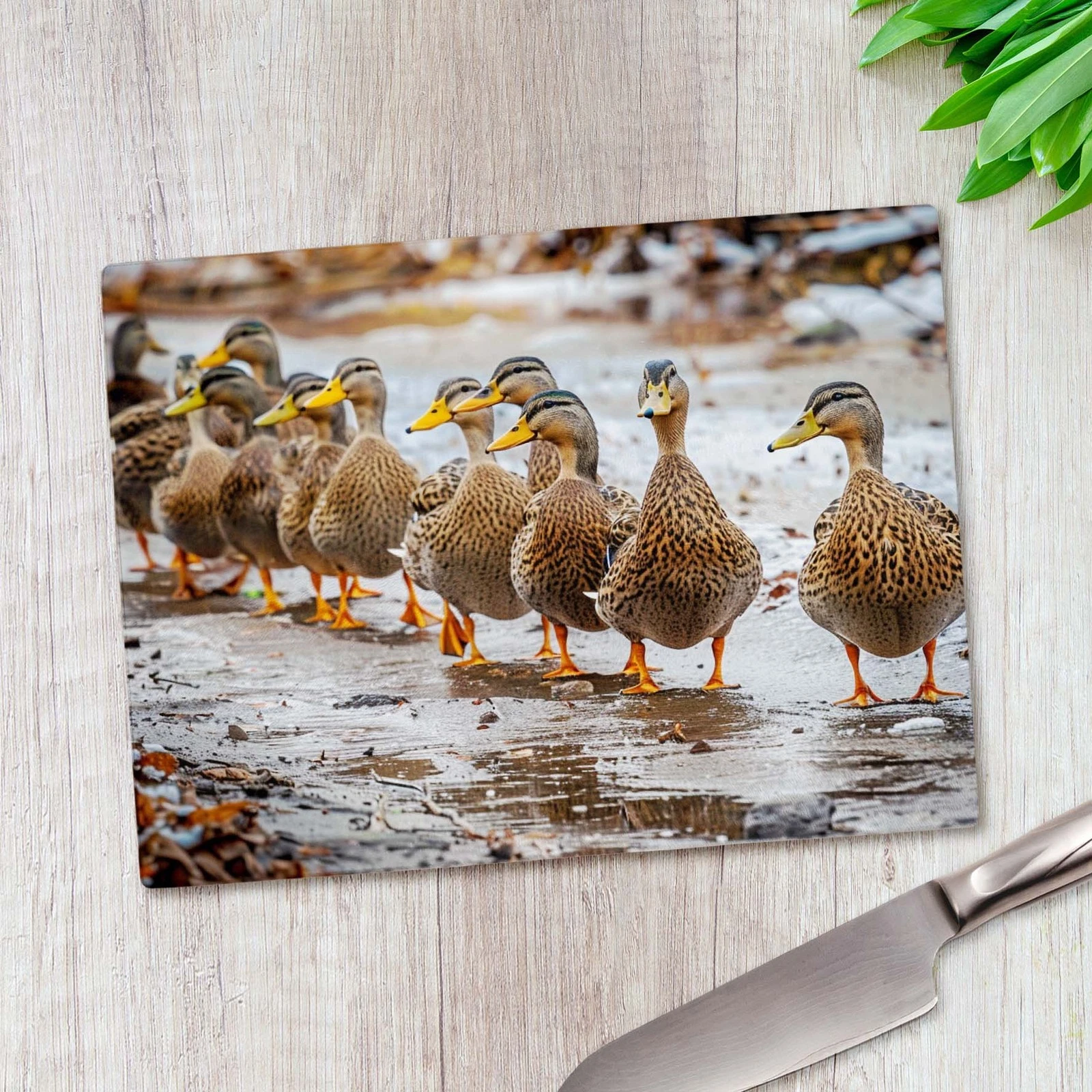 Group of Waddling Ducks Glass Chopping Board Large Kitchen Worktop Saver
