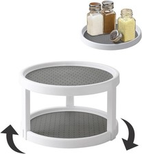 2-Tier Lazy Susan Spice Organizer 10", 360 Rotating Turntable Non-Skid Black