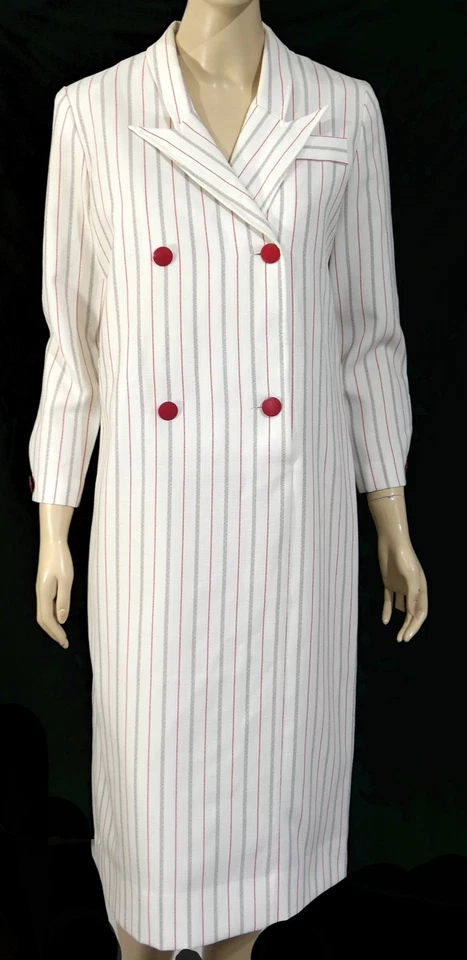 Vintage 70s Henry Lee Petites Business Shift Dress Pin Stripe Dagger Collar M - Image 4 of 4
