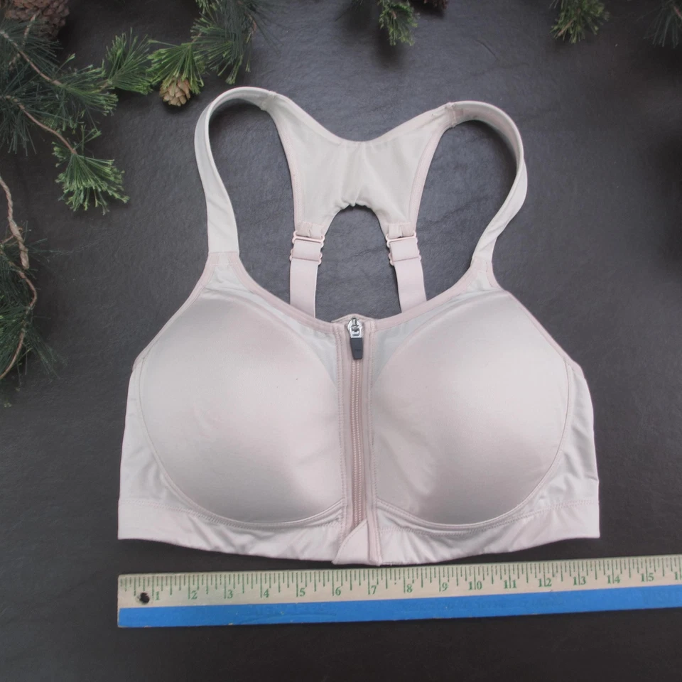 Zip Front Sports Bra Womens 36D Pink Racerback Padded Adjustable Supportive - Image 2 of 4