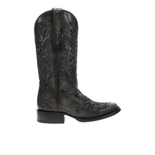 Corral Boots Glitter Inlay Embroidered Square Toe Pull On Cowboy Womens Black C