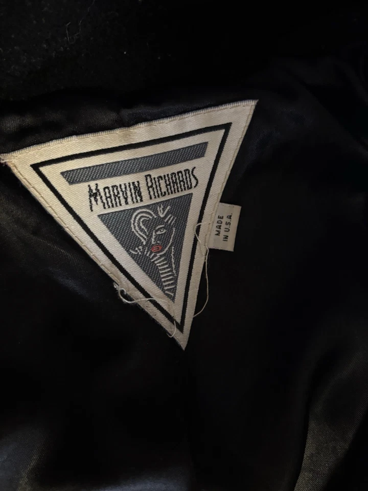 Abrigo largo Marvin Richards ribete de piel negro para mujer 14 vintage hecho en EE. UU. Foto 2 de 4