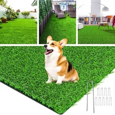 Realistic Artificial Grass Rug Indoor Outdoor, Dog Grass Mat with Drainage Holes