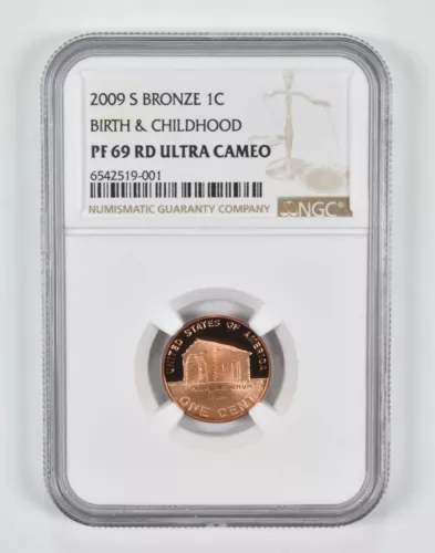 2009-S Bronze PF69 RD Lincoln Cent Birth & Childhood NGC Brown Lbl