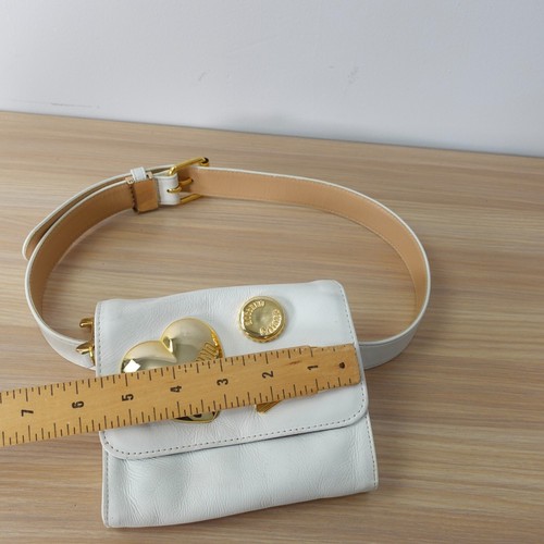 VINTAGE Moschino Leather Belt Bag Fanny Pack Heart Keys Gold White Clutch Y2K - Picture 3 of 19