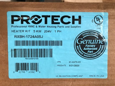 Protech RXBH-1724A05J Heater Kit-5kW 208-240 1HP With Breaker 662766430929  | eBay