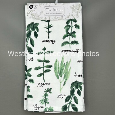 The Kitchen Collection Set of 2 Kitchen Towels 100% Cotton ~ GARDEN HERBS
