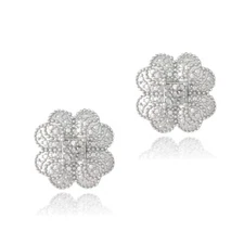 925 Silver 1/10ct Diamond Clover Stud Earrings