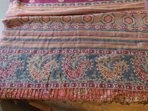 Damen Rechteck Tuch Halstuch Schal Polyester Fransen Lila Hellbraun 27x70