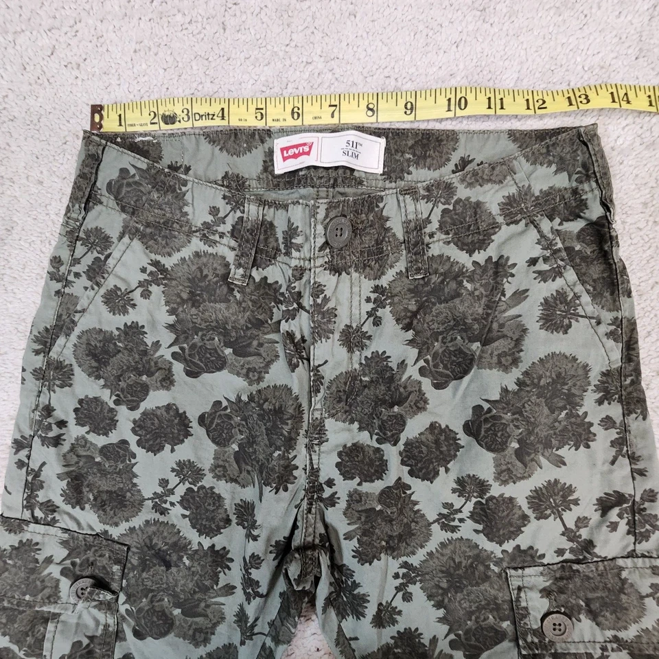 Size 14 Levi's 511 Slim Cargo Pants Floral Olive Camo Skinny 27x27 - Image 2 of 4