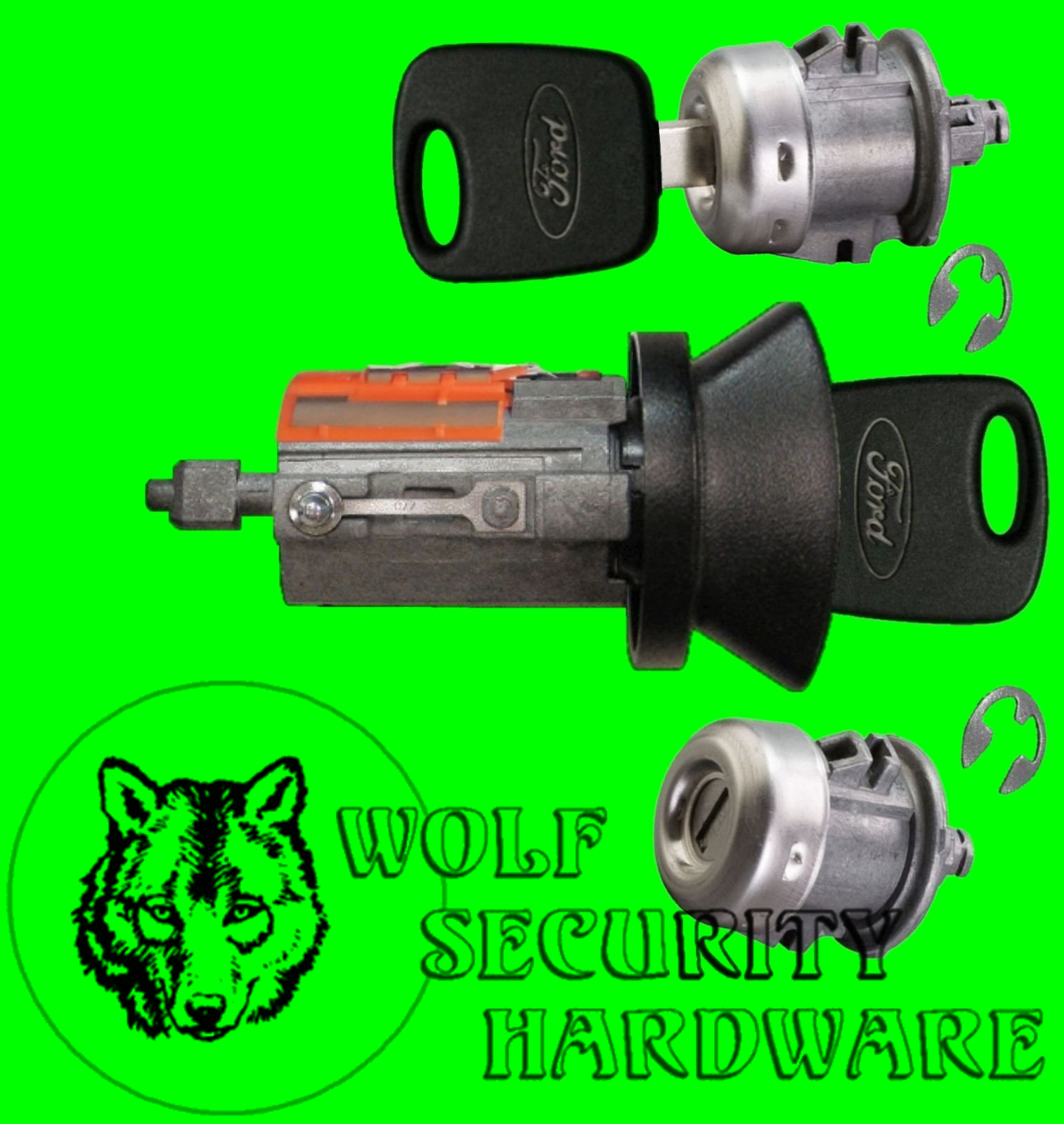 Ford Pickup Ignition Switch Lock Cylinder & Door Lock Set 2 PATS Chip ...