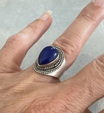 Vintage Large STERLING SILVER ORNATE Tear Drop LAPIS Band RING