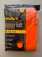 NEW Walls Short Sleeve Working Man's Pocket Tees 2 Pack XL Hi-Vis Orange